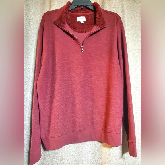 Goodfellow & Co. Quarter Zip Burgundy Sweater Sherpa around collar SZ LG - Picture 1 of 4